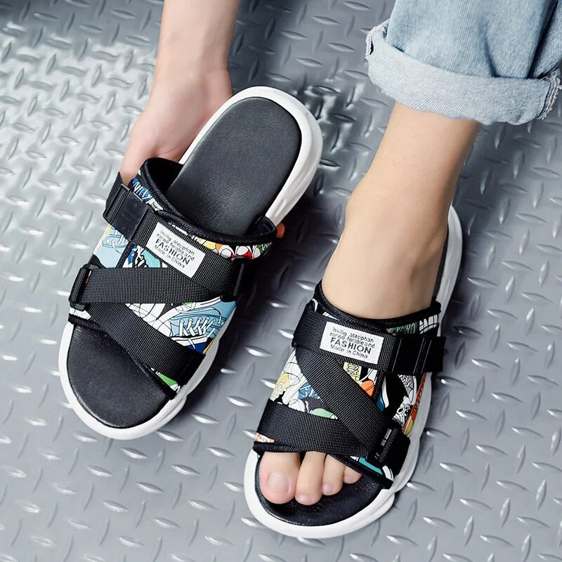 Summer Slippers Men Home Indoor Slides for Men's Shoes Comfort Flat Sole Non-slip Flip-flops Trend Beach Shoes Sport Slippers